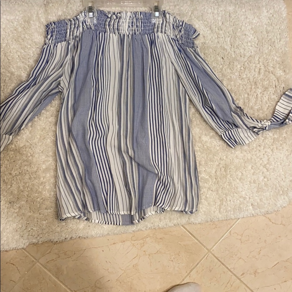 Blue & white off the shoulder shirt